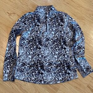 IBKUL Womens Small Black White Abstract Print Quarter Zip Sun Shirt UPF 50+